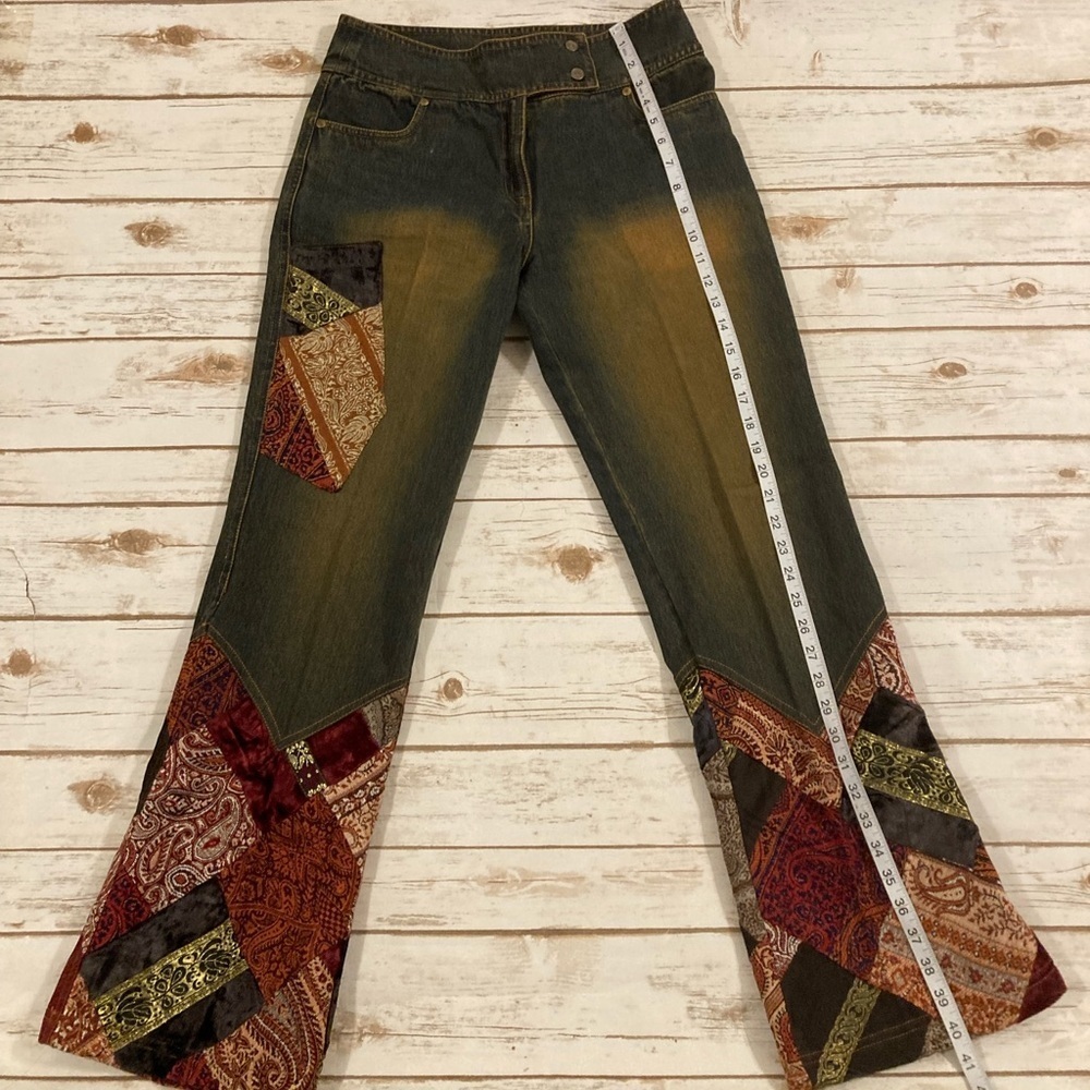 Rene Derhy Vintage Boho Patchwork Jeans Women’s Size 8 Hippie 90s Festival Pants - Picture 6 of 14